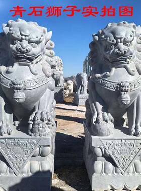 天然汉白玉精雕青石石狮子一对景区酒店公司门口祠堂庭院青石精雕
