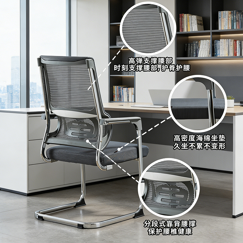 奈高办公椅电脑椅网布透气会议椅弓形椅人体工学椅职员椅靠背椅子
