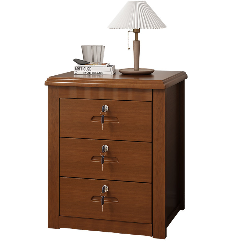 三抽实木带锁床头柜卧室家用简约现代轻奢收纳储物柜免安装床边柜,淘宝优惠券,粉丝福利购,淘宝优惠卷