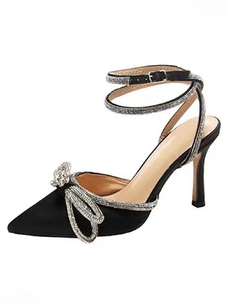 凉鞋2025年新款水钻法式高跟鞋包头细跟小众蝴蝶结设计感尖头扣带,淘宝优惠券,粉丝福利购,淘宝优惠卷