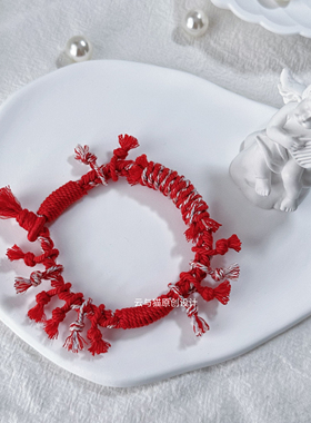 藏式编织手绳手工制品纯手工编织原创设计手链饰品穿搭搭配红色