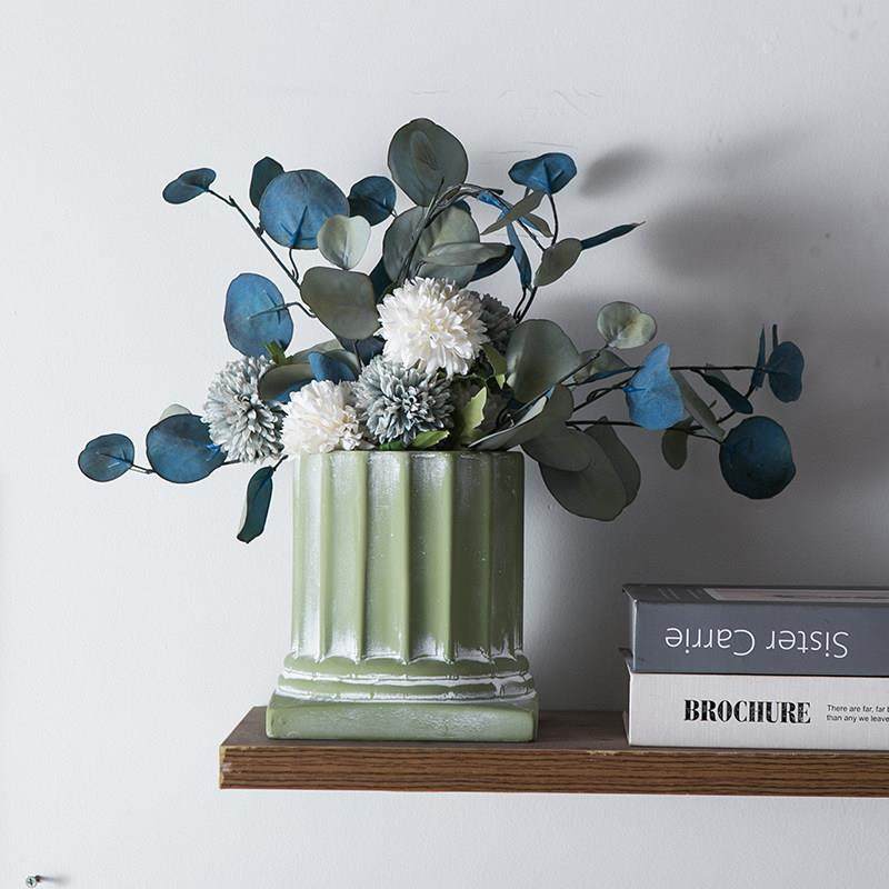 罗马柱造型陶瓷花盆有孔带托盘摆件花瓶花卉仿真鲜花绿萝红陶花器,淘宝优惠券,粉丝福利购,淘宝优惠卷