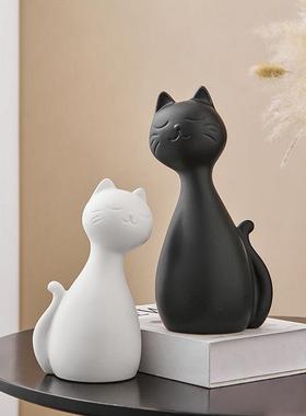 创意陶瓷猫咪摆件客厅轻奢高档艺术高级感小众电视柜酒柜装饰家居