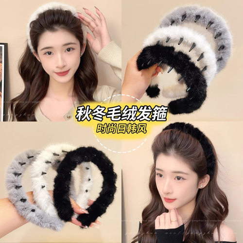 tktk冬季加厚毛绒发箍女2025新款蓬松高颅顶头箍洗脸压发卡感头饰 - 图0