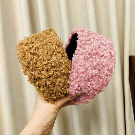 新款冬季羊羔毛绒毛宽发箍宽边卷毛保暖头箍轻便洗脸遮白发发卡