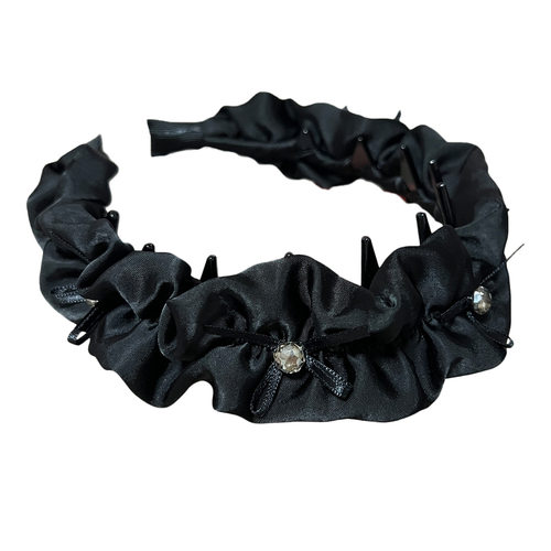 TKTK月光织梦宽边发箍精致缎面水钻蝴蝶结褶皱头箍高颅顶显脸小 - 图3