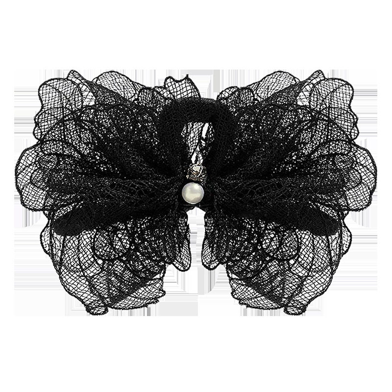 兰诺黑色蕾丝花边蝴蝶结发夹简约法式优雅后脑勺鲨鱼夹子大号抓夹 - 图3