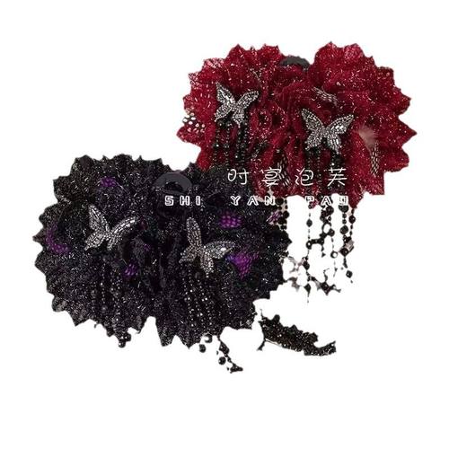 TKTK落日黄昏冬季新款流苏花朵鲨鱼夹优雅大气抓夹温柔百搭古风 - 图3