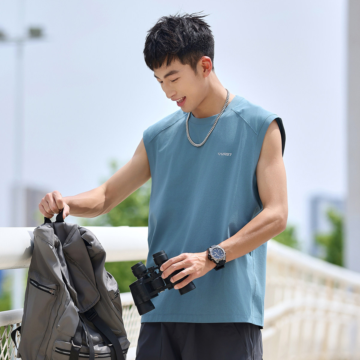 VR97云感水显印花背心男夏季宽松坎肩防晒速干健身篮球无袖上衣潮