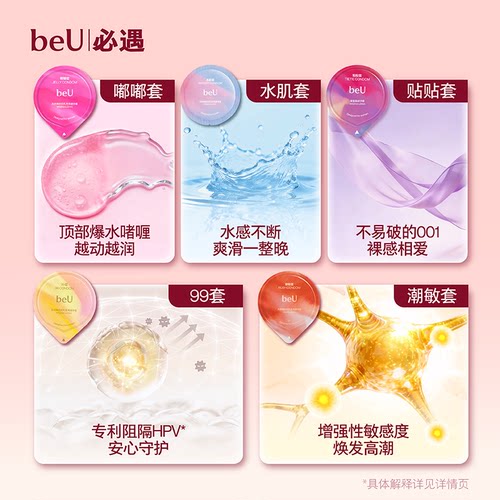 beU必遇避孕套玻尿酸润滑安全套byt超薄003情趣用品安全套正品 - 图0