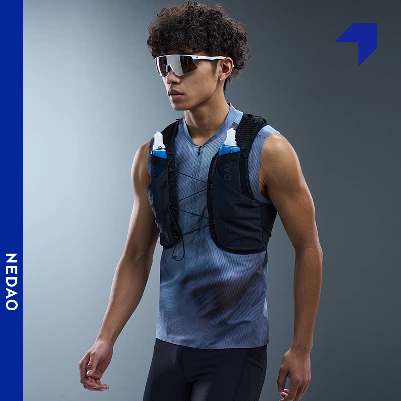 内道菱格印花拉链坎肩男款跑步训练透气超轻立领反光标运动背心
