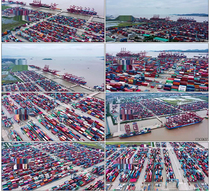 Ningbo North Lun Port Zhoushan Port Container Terminal 4k Airports Terminal Shipping Giant Wheel Video Material