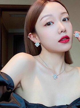 新款名媛设计感水钻四叶草耳钉女