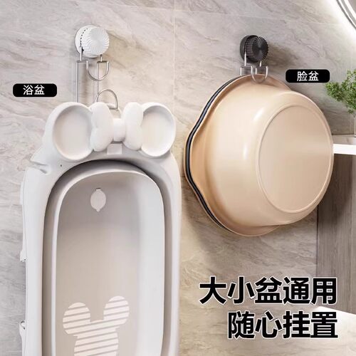 吸盘铁艺脸盆架浴室卫生间脸盆挂钩收纳架壁挂夹缝厨房置物脸盆架 - 图0