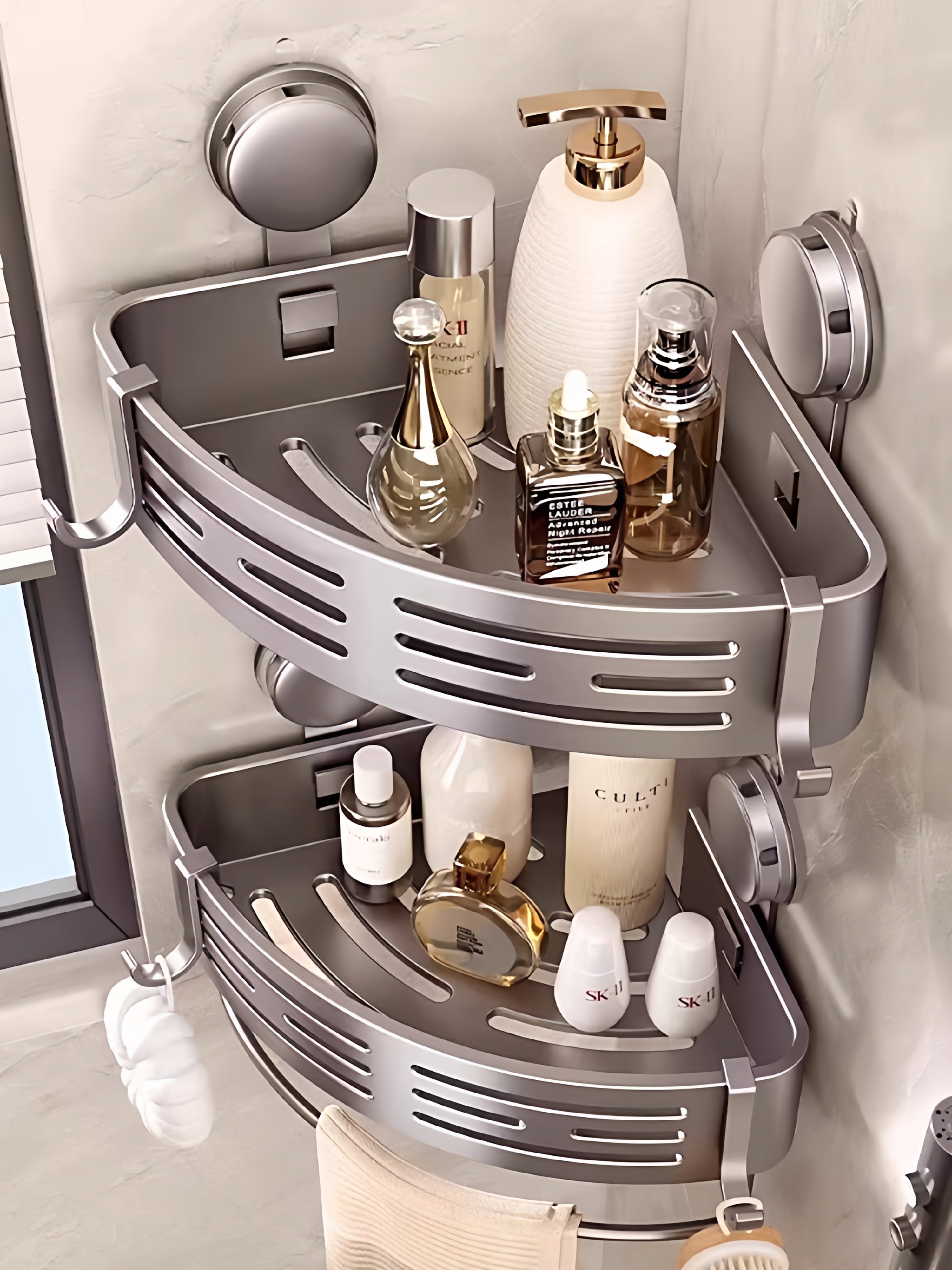 吸盘浴室三角置物架洗漱台马桶上方卫生间壁挂收纳架吹风机置物架,淘宝优惠券,粉丝福利购,淘宝优惠卷