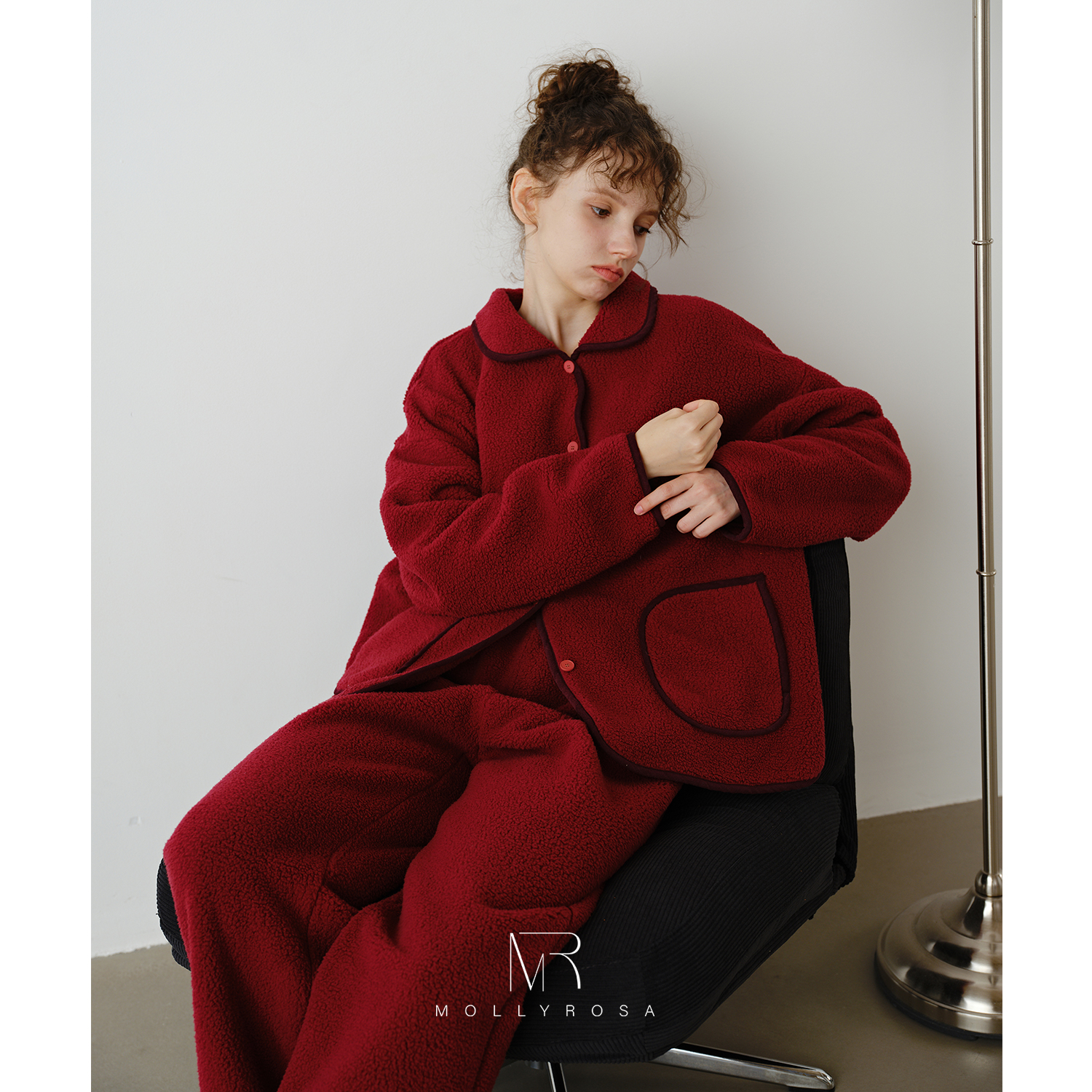 樱桃红·摇粒绒新年红加厚家居服套装新款秋冬保暖睡衣可外穿女生 - 图1