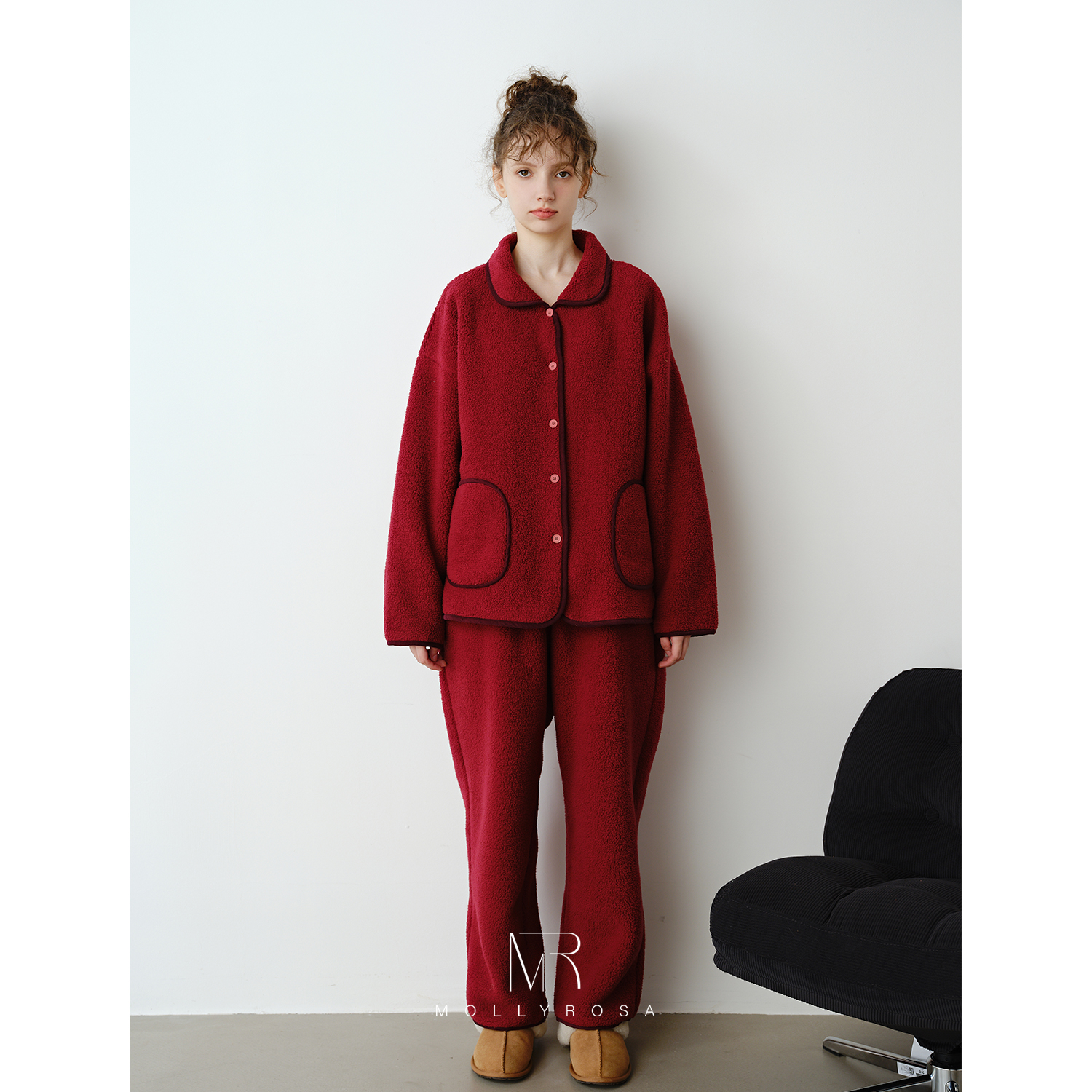 樱桃红·摇粒绒新年红加厚家居服套装新款秋冬保暖睡衣可外穿女生 - 图2