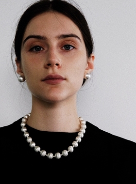 圆球重工拉丝串珠项链轻奢欧美小众设计气质高级感锁骨链手链套装