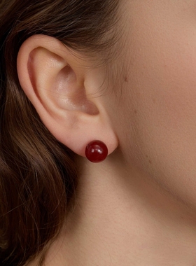 红色珠链套装S925银针玛瑙耳钉