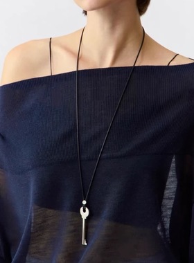 金属钥匙吊坠黑绳项链女