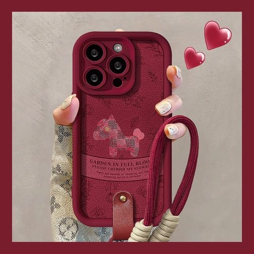 线条花朵小马适用华为pura80pro手机壳pura70pro新款p60酒红色小羊皮p50挂绳全包防摔magic8高级感女款软硅胶 - 图0