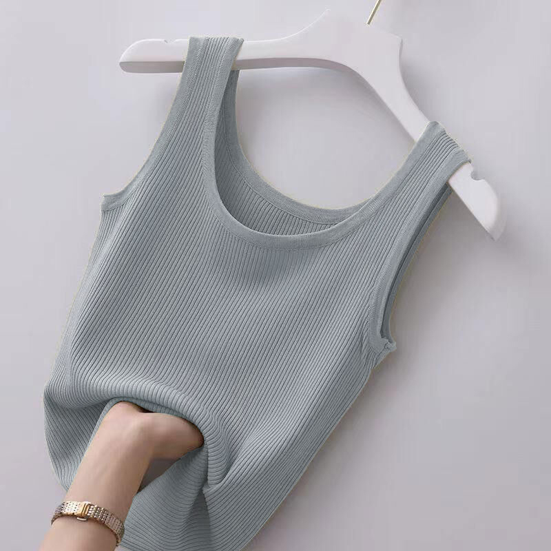 Solid thread round neck slim strap vest纯色螺纹圆领修身吊带 - 图3