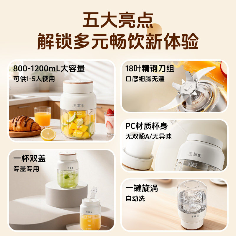 华生榨汁机便携式多功能充电榨果汁机户外电动小型榨汁杯2025新款