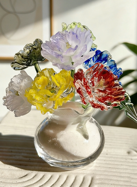 创意彩色透明玻璃花朵桌面摆件