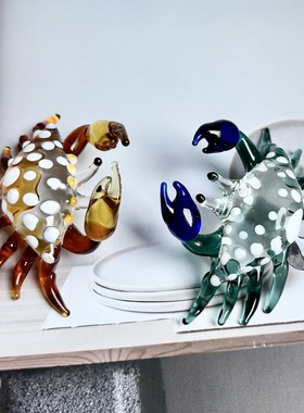 手工琉璃螃蟹玻璃摆件仿真螃蟹装饰品茶桌办公室风水吉祥物礼物送