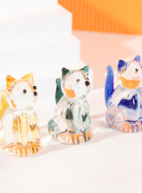 动物琉璃可爱猫咪家居车载办公桌面工艺品狗摆件玻璃装饰礼品