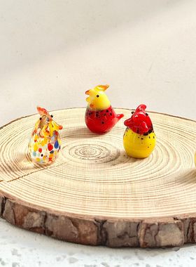 淄博纯手工琉璃可爱小彩鸡摆件玻璃动物装饰品办公桌书房摆件礼品