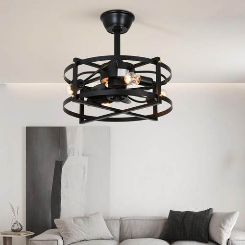 新款直销复古风扇灯美式时尚客厅吊扇灯家用餐厅卧室铁笼一体风扇 - 图2