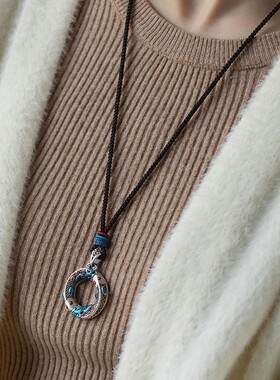 景泰蓝锦鲤平安扣编织绳项链