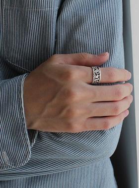 小众设计宽版做旧镂空六字真言戒指简约民族风食指戒男女开口国潮