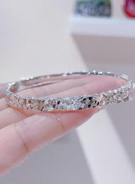 碎冰冰925纯银手镯女2024新款实心爆闪纯银手环镯子送女友送闺蜜