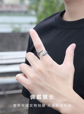 925纯银越王勾践剑戒男 古风复古泰银时尚潮流活口单身男士戒指银