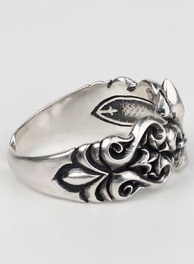 925银战斗修女徽章鸢尾花戒指男女款复古嘻哈霸气活口可调节指环