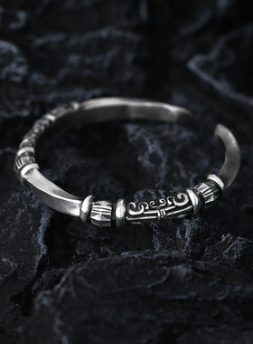 《莫比乌斯环》士扭转乾坤手镯  霸气潮泰银开口镯子男