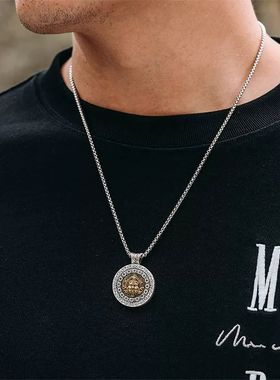 925银3d立体黄财神吊坠项链男士潮女高级感挂饰礼物复古国潮挂件