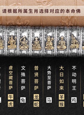 990纯银本命佛心经戒指男女十二生肖八大守护神经文经典指环