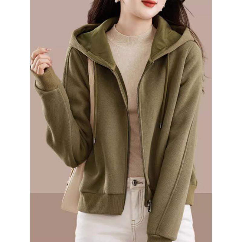 品牌高端女装2025年新款冬季时尚气质休闲连帽卫衣开衫拉链短外套 - 图1