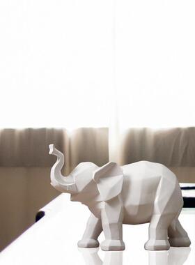 现代简约黑白大象摆件北欧创意样板房家居装饰几何折纸象动物摆设