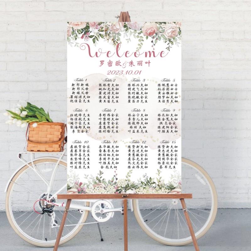 定制婚礼席位图订婚宴海报宴会宾客名单设计迎宾牌座次表桌卡路引 - 图0