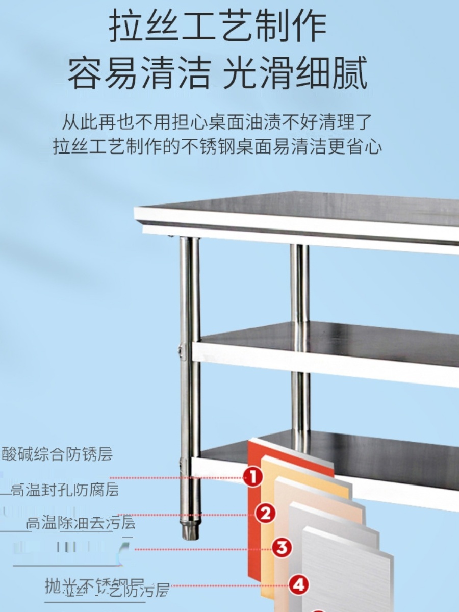 加厚不锈钢双层工作台厨房专用三层家用桌子案板商用置物架落地 - 图1