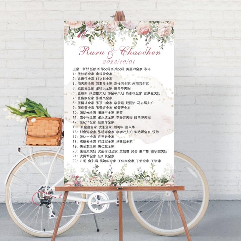 定制婚礼席位图订婚宴海报宴会宾客名单设计迎宾牌座次表桌卡路引 - 图1
