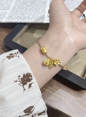 黄金足金999法棍猫咪萌宠转运珠手串手链礼物送女友老婆七夕礼物