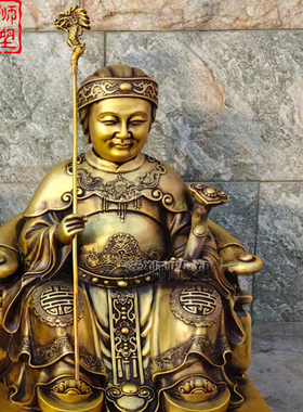 黄铜铸造土地公婆神像小型摆件