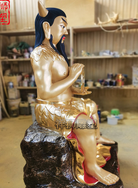 纯铜贴金铸造伏羲大帝神像摆件