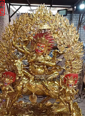 纯铜密宗吉祥天母佛像彩绘铜雕