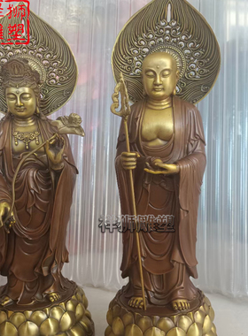 祥狮雕塑纯铜铸造娑婆三圣佛像